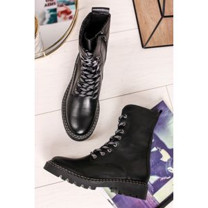 Černé kožené šněrovací kotníkové boty 1-25268