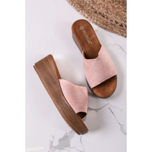 Růžové semišové platformové pantofle Lyana