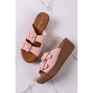 Růžové semišové platformové pantofle Ellen