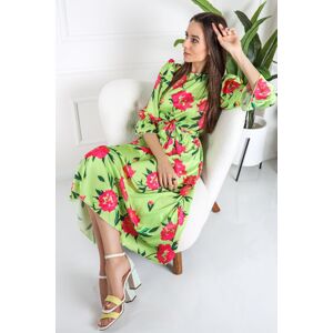 Fuchsiovo-zelené kvetované midi šaty Laura