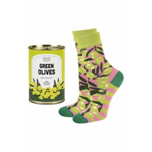 Vícebarevné vzorované ponožky v plechovce Green Olives