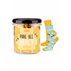 Modro-žluté vzorované ponožky ve sklenici Pure Bee Honey