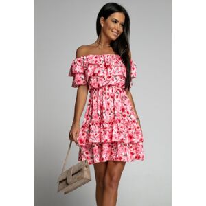 Růžové květované šaty španělského střihu Bianca