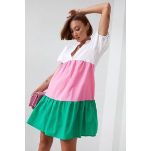 Ružovo-zelené krátke bavlnené šaty FG650