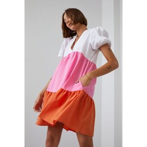 Ružovo-oranžové krátke bavlnené šaty FG650
