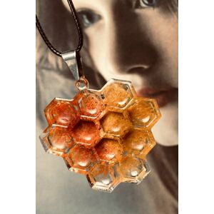 Oranžový handmade náhrdelník z pryskyřice a chirurgické oceli Honeycomb