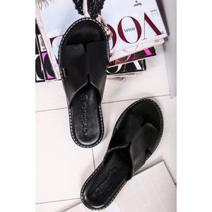 Černé kožené nízké pantofle 1-27135