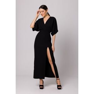 Černé dlouhé šaty s rozparkem K163