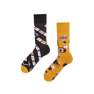 Černo-žluté ponožky Retro Camera