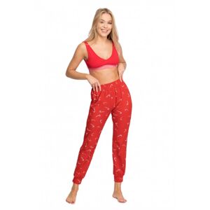 Červené vzorované bavlněné pyžamové kalhoty LA094