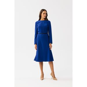 Modré midi šaty s dlouhým rukávem S347
