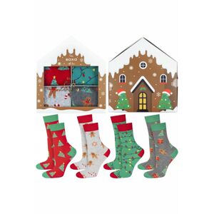 Vícebarevné vánoční ponožky v dárkové krabičce Christmass - čtyřbalení