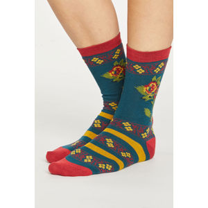 Tyrkysově-červené ponožky Folk Floral Socks