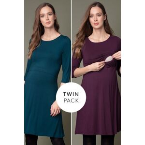 Dvojbalení těhotenských šatů Una - tmavě zelená + fialová